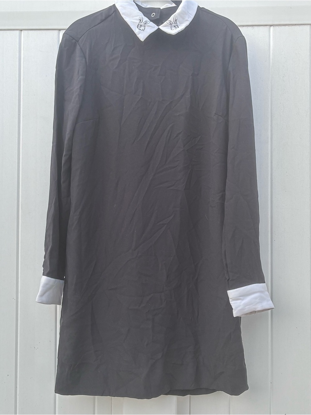 Victoria Beckham Women’s Black White Shift Dress Collared Long Sleeve Bunny Sz M